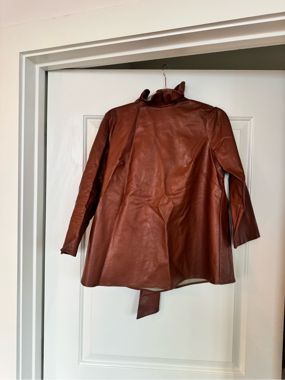 Tuckernuck Cognac Brown Faux Leather Faye Blouse - Picture 6 of 8